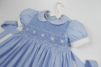 Yaz el yapımı önlüklü elbiseler kızlar için vintage prenses elbise 2023 çocuk kız düz renk önlük vestido giyim parti doğum günü