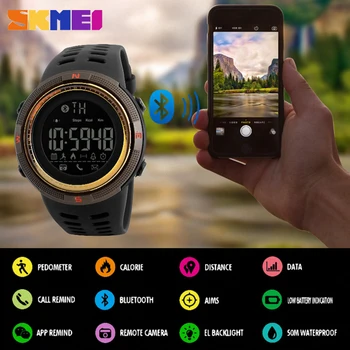 SKMEI akıllı saat Erkekler Chrono Kalori 5Bar Su Geçirmez Spor Akıllı Saatler Erkekler Çağrı Hatırlatma Bluetooth dijital saat Reloj Hombre