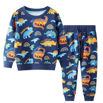 Yeni Çocuklar Kıyafetler Dinozorlar Baskılı Sevimli Pamuk Erkek Kız giyim setleri Sonbahar Bahar Çocuk Boys 2 Adet Setleri Gömlek + pantolon