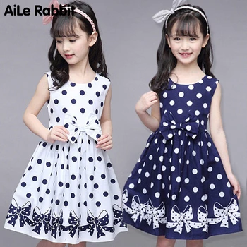3-12 Yıl Kızlar Polka-Dot Elbise 2019 Yaz Kolsuz Yay Balo Giyim Çocuklar Bebek Prenses Elbiseler Çocuk Giysileri