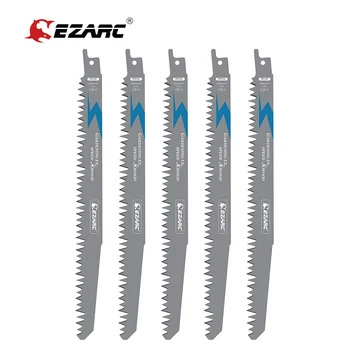 EZARC 5 Adet Ahşap Budama Pistonlu Testere Bıçağı Keskin Zemin Dişleri CRV Uzun Ömürlü Saber Testere Bıçakları PVC Boru Kesme 5TPI