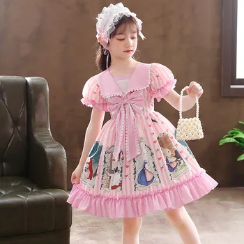 Yaz kız Yay tutu prenses Elbiseler çocuk doğum günü partisi elbisesi kız Pageant kostüm İspanyolca vintage Lolita elbise