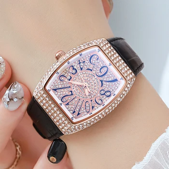 Moda Bling Bling Kristal Elmas Kadın Saatler Marka Kadın Deri Kayış Kuvars Analog İzle Kız Bayanlar Hediye Saat Elbise