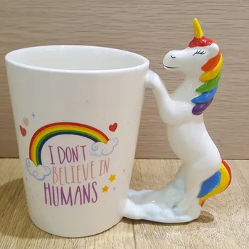 Hayvan Unicorn Seramik Kupa Yaratıcı Hayvan Kolu Su Çay Kahve Fincanları Komik Kupa Çevre Dostu