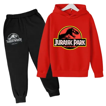 Jurassic Park İlkbahar ve Sonbahar kapüşonlu süveter 4-14 Yaş Arası Çocuklar ve Gençler için Dinozor Anime Desenli Dış Giyim Seti2022