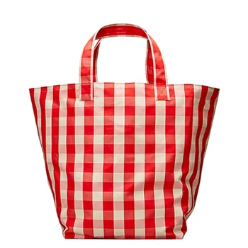 Basit omuz çantası Moda Kırmızı Mavi Ekose ve Çok Yönlü Tote Çanta Büyük Kapasiteli Taşınabilir alışveriş çantası