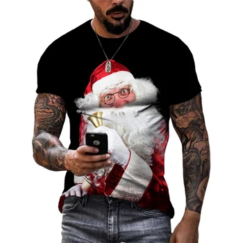 2022 Moda Noel Üstleri T-shirt Erkekler İçin 3d Trend Erkekler Baskı Santa Kısa Kollu Grafik T Shirt Büyük Boy Tee Gömlek Erkekler
