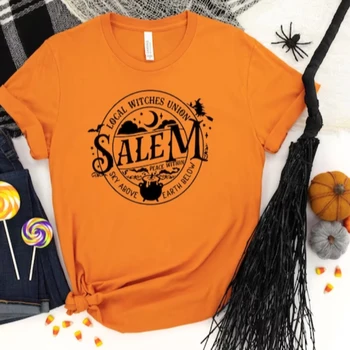 Yerel Cadılar Birliği Salem T Shirt Cadılar Bayramı Cadı T-Shirt Kadın Kısa Kollu Sonbahar Tee Gömlek Harajuku Mektup Baskı kadın Üstleri