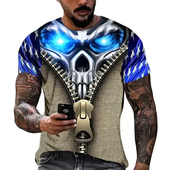 2022 erkek Kafatası Tshirt 3D Baskılı Kafatası Grafik T-Shirt Erkekler İçin Büyük Boy Kısa Kollu Punk Üstleri Tee Gömlek Erkekler Ölüm Giyim