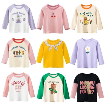 Kız T-shirt Moda Pamuk Erkek Çocuk Çocuklar Uzun Kollu Karikatür Baskı T shirt Bebek Çocuk Üstleri Giyim Tee Yeni 2021