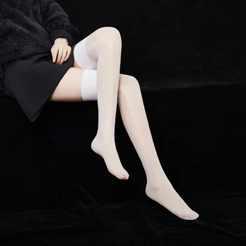 12D İnce Seksi Yağ Parlak Çorap Şeffaf Renkli Medias Kadınlar Parlak Naylon Geniş Kenar Kaburga Manşet Üst Çorap İç Çamaşırı
