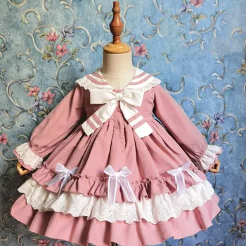 Miayii Bebek Giyim İspanyol Lolita Retro Kolej Tarzı Dantel Dikiş Elbisesi Doğum Günü Partisi Paskalya Prenses Elbise Kızlar İçin Y3790