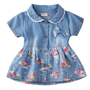Yeni Yaz Kız Çiçek Prenses Denim Jean Elbise Çocuk Bebek Parti Düğün Pageant Elbise Giyim Sonbahar