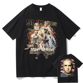 Rapçi Slim Shady Eminem 8 Mile Çift Taraflı Grafik Tshirt Adam Hip Hop Kısa Kollu Erkek Kadın Moda Streetwear erkek T-shirt