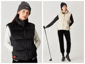 H Golf kadın Kaz Tüyü Yelek Şerit Yün Kumaş Kalın, Sıcak, Yumuşak ve ComfortableKorean Golf Aşağı Yelek