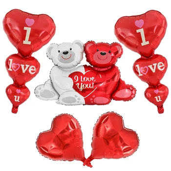 1 Takım Seni Seviyorum Kucaklama Ayı Balonlar Folyo Kalp Balon Düğün sevgililer Günü Partisi Dekorasyon Bebek Duş Doğum Günü Malzemeleri 