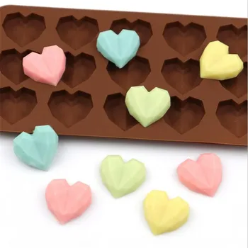 15 Kavite Elmas Çikolata Kalıpları Aşk Kalp Şekli Silikon Düğün Şeker Pişirme Kalıpları Kek Süslemeleri Kek Kalıbı 3D