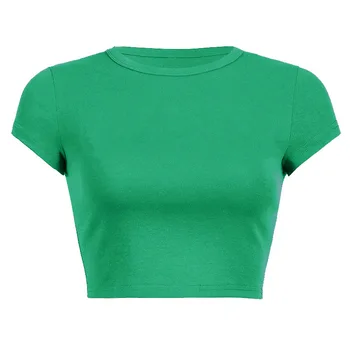 Y2K Yeşil Kısa Kollu Kadın T Shirt Temel O Boyun Tüm Maç Kadın Üstleri Yumuşak Sevimli Tees Casual Kıyafetler Parti Clubwear Streetwear