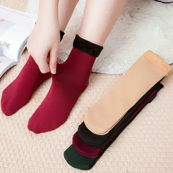 Kadın Kalınlaşmak Kış Kar Botları Çorap Sıcak Termal Polar Yumuşak Rahat Çorap Bayan Düz Renk Ev Kar Botları Kat Çorap 1 Çift