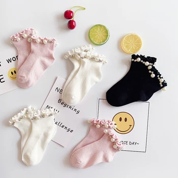 Prenses kız çorap toddler bebek inci tasarım ayak bileği çorap çocuk kat çorap bebek yenidoğan çocuk bebek yürüyor 1 3 5 7 9Y