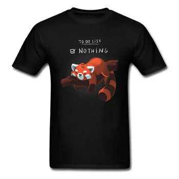 Kırmızı Panda Günü T-shirt Komik Erkek Tshirt Yapacak Bir Şey Yok Üstleri Yaz Pamuk Tee Siyah T Shirt Öğrenciler Giyim Tembel Tarzı
