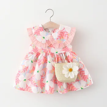 Bebek yaz elbisesi Çiçek Prenses Elbiseler için 1 Yıl Kız Doğum Günü Giyim Şapka İle 2 adet Bebek Takım Elbise Kıyafet Bebek Giyim