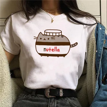 T Shirt Kadın 90s Harajuku Kawaii Moda beyaz tişört Nutella Baskılı Grafik Sevimli Karikatür Tshirt Kısa Kollu Gevşek Üst Tee