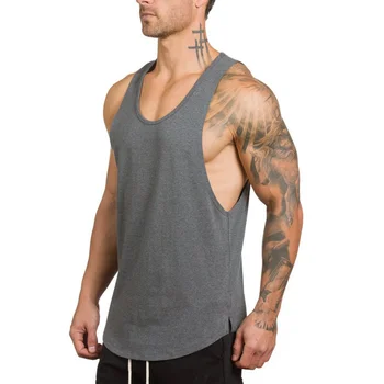 Spor kolsuz tişört Erkekler Spor Vücut Geliştirme Egzersiz Pamuk Kolsuz Gömlek Erkek Yaz Rahat Stringer Atlet Katı Yelek Giyim