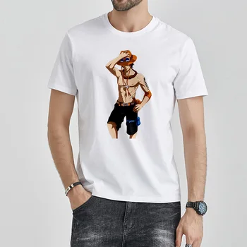 Yeni Japonya Anime Tek Parça Ace Baskı Karikatür T Shirt Erkek Luffy Zoro Tees Tops Yaz Komik T-Shirt Erkek / Kadın Harajuku Camisetas