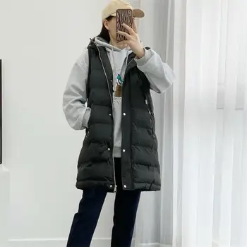 TRAF Kadınlar 2021 Moda Yeni Sonbahar Ve Kış Yelek Gevşek Cep Orta Uzunlukta Yelek Büyük Boy Kolsuz Ceket Streetwear