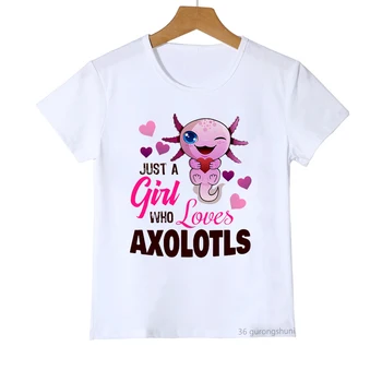 Sevimli Axolotl Sarılma Bir Kalp Çocuk T-Shirt Yaz Çocuk Kısa Kollu Moda Trendi Erkek T Shirt Sevimli Kız Tshirt Beyaz Üstleri