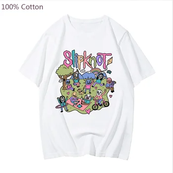 Slipknots Ağır Zihinsel Bant T-shirt Erkek %100 % Pamuk Gömlek Yaz Kısa Kollu Müzik grafikli tişört Karikatür Rahat t Shirt