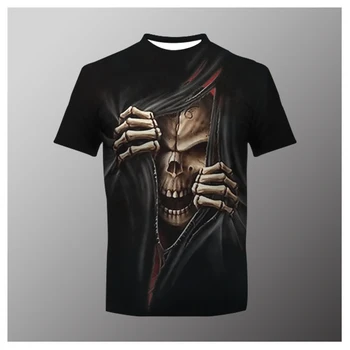 Moda Yaz Korku Kafatası 3D Baskı Erkek T Shirt O Boyun Kısa Kollu Rahat Kişilik Büyük Boy Erkek T Shirt Üst Erkekler