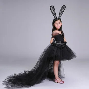 Elbise + Kafa Bandı + Kolye Siyah El Yapımı Kız Parti Elbise Tren Tül Şifon Bebek Kız Tutu Elbise Rahat Bebek Kız Giysileri