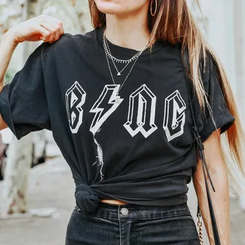Le Luz siyah grafikli tişört Kadın Harajuku siyah T Shirt Komik Mektup Baskı 2XL Kadın yazlık t - shirt Casual Tops