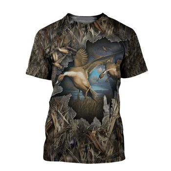 2022 Yaz Açık Avcılık Moda Rahat Vahşi Ördek 3d Kamuflaj Baskı T-shirt Orta kollu Gömlek Erkekler için