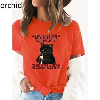 Yaz Yeni kadın kısa kollu tişört Günlük Üst Rahat Kadın 3D Baskılı Sevimli Kedi Kedi Düzenli Crewneck Gömlek Sokak Kadın 6xl
