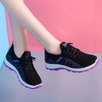 Moda örgü kumaş Rahat Kauçuk Sneakers kadın ayakkabısı Loafer'lar Tenis Feminino yürüyüş ayakkabıları kadın Orta topuk vulkanize ayakkabı