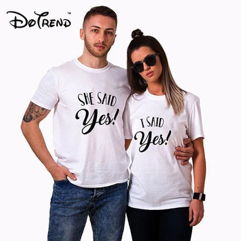 2019 Severler Çift T Shirt Kadın Erkek Sevgililer Gömlek Harfler O EVET DEDİ / Ben EVET DEDİ Baskılı Yaz Çiftler Eşleştirme Giyim
