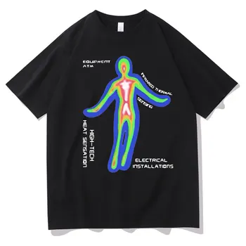Iskelet Termal Görüntüleme Harajuku Grafik Baskı T-shirt erkek Hip Hop Tee Erkekler Kadınlar Pamuk T Gömlek Unisex Moda Siyah Tshirt