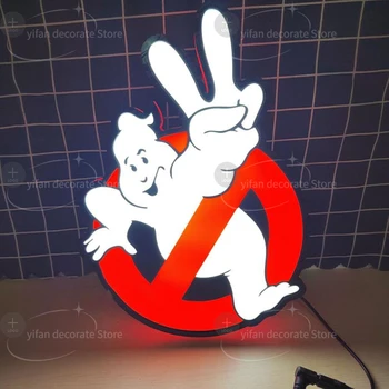 Ghostbusters logo ışık kutusu özel duvar Dekor iş dükkanı için asılan tabo 12 İnç çocuklar gece lambası 3D baskı hediye ışık