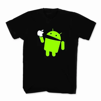 Android Elma Yiyor. Komik Grafik Baskılı tişört. Yaz Pamuk Kısa Kollu O-Boyun Erkek T Shirt Yeni S-3XL