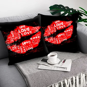 Sevgililer Günü Hediyeleri minder örtüsü Kalp Aşk Kırmızı Dudaklar Baskı Dekoratif Yastık Kılıfı Polyester Atmak yastık Kanepe Dekorasyon