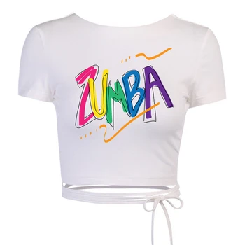 Moda Zumba Kırpma Üst Spor Dans Harfler Grafik Baskı T Shirt Y2k Estetik Elbise Kawaii Kısa Kollu Tişörtleri Seksi