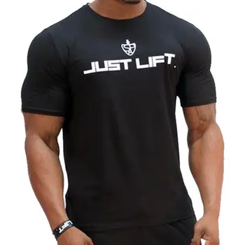 Siyah Spor t shirt Erkek Spor Vücut Geliştirme Pamuk Kısa Kollu T-Shirt Erkek Spor Marka Tee gömlek Tops Yaz Rahat giyim