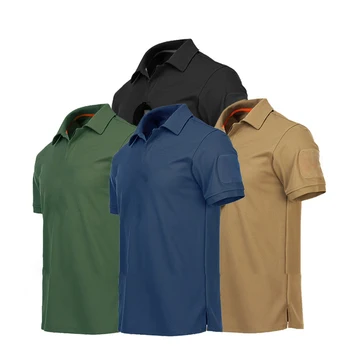 Yaz Üst Erkekler askeri tişört Yaka Kısa Kollu Düz Renk Düğmeler Çabuk Kuruyan Üst Açık Spor Streetwear 4XL