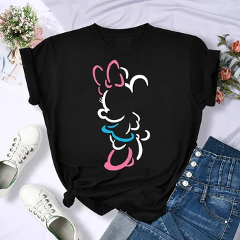 Disney Kawaii Minnie Mouse T Shirt Kadın Karikatür Mickey Üstleri Harajuku Grafik Baskılı Tees Unisex Anime Çiftler T-shirt Kadın