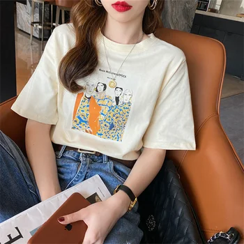 Artı Boyutu T-shirt Kadın Karikatür Komik Moda Kısa Kollu Bahar yaz giysileri Tişört Üst Bayan Baskı dişi t parça T-Shirt