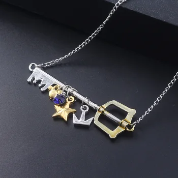Kingdom Hearts Sora Anahtar Keyblade Kolye Kolye Taç Yıldız Anahtar Mavi Kristal Gerdanlık Anahtarlık Kadın Erkek Takı Aksesuarları