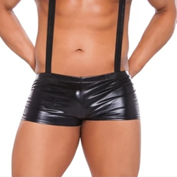 Moda Erkek seksi Pu deri Bodysuit tek parça ıslak Bak güreş atleti Leotard tulum eşcinsel erkek seksi ıç çamaşırı boksörler